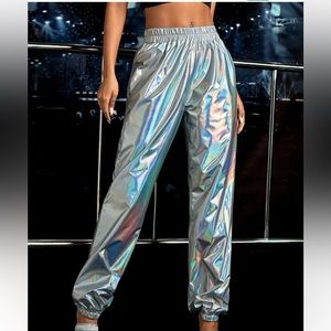 Reflective elastic waist tapered jogger pants